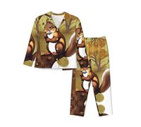 WZYCWB Pigiama caldo a maniche lunghe con motivo scoiattolo mangiatore di noci, comodo e caldo per l'autunno/inverno, Nero , S