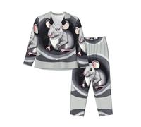 WZYCWB Pigiama caldo a maniche lunghe con motivo topolino nel buco, comodo e caldo, per autunno/inverno, Nero , XL
