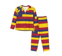 WZYCWB Pigiama da donna a maniche lunghe con stampa bandiera del Regno delle Hawaii, set da 2 pezzi, comodo e casual, Nero , XL