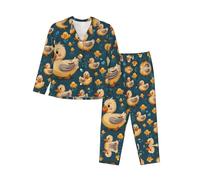 WZYCWB Pigiama da donna a maniche lunghe con stampa di sfondo coniglietto - Set da 2 pezzi - Abbigliamento da casa comodo e casual, Nero , S