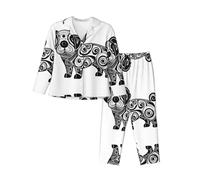 WZYCWB Pigiama da donna a maniche lunghe stampato con cane strano - Morbido e caldo abbigliamento da casa autunno/inverno -, Nero, XXL