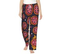 WZYCWB Pigiama da donna in flanella stampata con pizza dei cartoni animati - Abbigliamento elegante per la casa, Nero , 5XL
