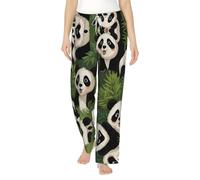 WZYCWB Pigiama da donna in flanella stampata con sfondo panda dei cartoni animati - Abbigliamento elegante per la casa -, Nero , 3XL