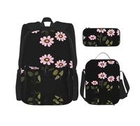 WZYCWB Pink Daisy Set zaino (set da 3 pezzi) - borsa per la scuola per studenti + astuccio + borsa per il pranzo, zaino di grande capacità