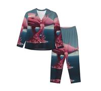 WZYCWB Pink Sea Dream - Pigiama da donna a maniche lunghe con stampa balena nucleare, 2 pezzi, morbido e caldo, per autunno e inverno, Nero, M