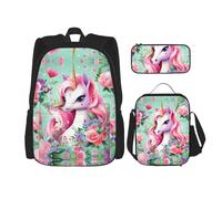 WZYCWB Pink Unicorn Campus Life Backpack Set (3 pezzi) - borsa per la scuola + astuccio + borsa per il pranzo, soddisfa tutte le esigenze quotidiane degli studenti. Nero, taglia unica, nero, taglia
