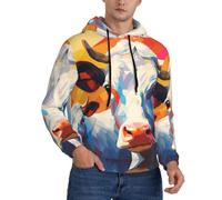 WZYCWB Pittura ad acquerello di due mucche Felpa da uomo con cappuccio e tasche con coulisse., nero, Medium
