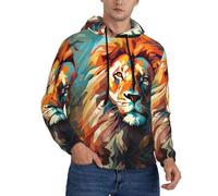 WZYCWB pittura ad olio di un leone Felpa da uomo con cappuccio e tasche con coulisse., nero, Medium