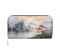 WZYCWB Pittura di uccelli e montagne Portafoglio stampato con cerniera perfetto per viaggi, affari e uso quotidiano. Contiene telefoni cellulari e contanti.