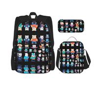 WZYCWB Pixel Bear Riot - Set zaino (3 pezzi), borsa per la scuola per studenti + astuccio + borsa per il pranzo, zaino di grande capacità