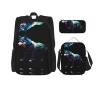 WZYCWB Pixel Wolf - Set zaino (3 pezzi) - borsa per la scuola per studenti + astuccio + borsa per il pranzo, zaino di grande capacità