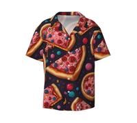 WZYCWB Planet Color Pink Pizza - Camicia a maniche corte da uomo, casual, con bottoni, abbigliamento da spiaggia, nero, L