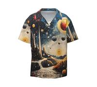 WZYCWB Planet Ground - Camicia a maniche corte da uomo, casual, con bottoni, per vacanze e spiaggia, nero, M