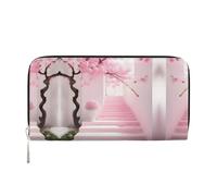 WZYCWB Pochette in pelle con chiusura a cerniera e porta carte di credito sono perfetti per i viaggi o l'uso quotidiano, Scala in fiore di ciliegio rosa, One Size