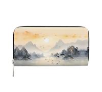 WZYCWB Pochette in pelle con pesci rossi da nuoto con cerniera e porta carte sono perfetti per i viaggi o l'uso quotidiano, Illustrazione Montagna Tramonto, One Size
