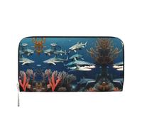 WZYCWB Pochette in pelle di corallo con squalo sottomarino con cerniera e porta carte sono perfetti per i viaggi o l'uso quotidiano, Squali sotto il mare, Taglia unica