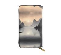 WZYCWB Pochette lunga 19,1 x 10,4 cm, Sansui, portafoglio in pelle giapponese, scomparto con cerniera grande capacità, un buon regalo per gli amici, nero, Taglia unica