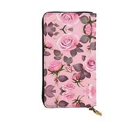 WZYCWB Pochette lunga 19 x 10,4 cm, grazioso portafoglio in pelle con rose rosa, scomparto con cerniera grande capacità, un buon regalo per gli amici, nero, Taglia unica
