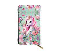 WZYCWB Pochette lunga 19 x 10,4 cm, portafoglio in pelle con unicorno rosa, scomparto con cerniera grande capacità, un buon regalo per gli amici, nero, Taglia unica