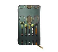 WZYCWB Pochette lunga 19 x 10,4 cm, portafoglio in pelle per palline da tennis e racchette, scomparto con cerniera, grande capacità, un buon regalo per gli amici, nero, Taglia unica