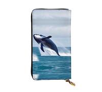 WZYCWB Portafoglio in pelle, 19,1 x 10,4 cm, con scomparto con cerniera, grande spazio per riporre oggetti, ottimo regalo per amici, balene in mare, stampato