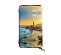 WZYCWB Portafoglio in pelle, 19,1 x 10,4 cm, con scomparto con cerniera, grande spazio per riporre oggetti, ottimo regalo per amici tramonto a Barcellona stampato