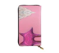 WZYCWB Portafoglio in pelle, 19,1 x 10,4 cm, con scomparto con cerniera, grande spazio per riporre oggetti, ottimo regalo per gli amici, stampa di sabbia rosa sulla spiaggia