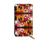 WZYCWB Portafoglio vintage in pelle con bandiera del Maryland in legno, scomparto con cerniera, grande capacità, ottimo regalo per gli amici, pochette lunga 19,1 x 10,4 cm, nero, taglia unica, nero