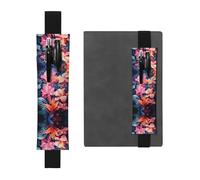 WZYCWB Portapenne colorato con foglie tropicali stampate in PVC di grande capacità + astuccio portapenne creativo con fascia elastica design antiscivolo