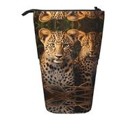 WZYCWB Portapenne retrattile con stampa di due fratelli leopardati adatto per l'uso come semplice borsa per cosmetici, portafoglio, ecc.