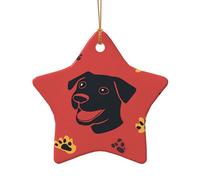 WZYCWB Primo piano della testa di un cane con un solido sfondo modellato ciondolo in ceramica a forma di stella, perfetto per decorare l'albero di Natale in casa per feste invernali