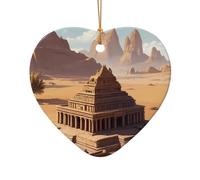 WZYCWB Questo albero di Natale in ceramica a forma di cuore antico tempio stampato con un motivo è perfetto per feste di Natale invernali e decorazioni per la casa.