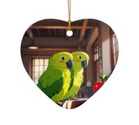 WZYCWB Questo albero di Natale in ceramica a forma di cuore bellissimo pappagallo stampato con un motivo è perfetto per feste di Natale invernali e decorazioni per la casa.