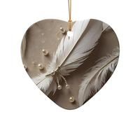 WZYCWB Questo albero di Natale in ceramica a forma di cuore bianco perla piuma stampata con un motivo è perfetto per feste di Natale invernali e decorazioni per la casa.