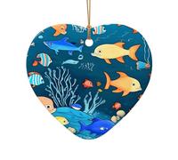 WZYCWB Questo albero di Natale in ceramica a forma di cuore blu subacqueo mondo di pesci stampato con un motivo è perfetto per feste di Natale invernali e decorazioni per la casa.