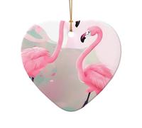 WZYCWB Questo albero di Natale in ceramica a forma di cuore Love Flamingo stampato con un motivo è perfetto per feste di Natale invernali e decorazioni per la casa.