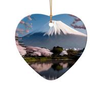 WZYCWB Questo albero di Natale in ceramica a forma di cuore Monte Fuji all'inizio della primavera stampato con un motivo è perfetto per feste di Natale invernali e decorazioni per la casa.
