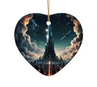 WZYCWB Questo albero di Natale in ceramica a forma di cuore Un nucleo da sogno della città stampato con un motivo è perfetto per feste di Natale invernali e decorazioni per la casa.