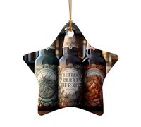 WZYCWB Questo albero di Natale in ceramica a forma di stella 3 bottiglie di birra stampate con un motivo è perfetto per feste di Natale invernali e decorazioni per la casa.