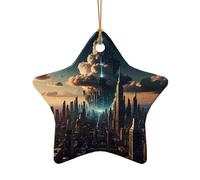 WZYCWB Questo albero di Natale in ceramica a forma di stella con tecnologia sospesa City stampato con un motivo è perfetto per feste di Natale invernali e decorazioni per la casa.