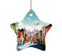 WZYCWB Questo albero di Natale in ceramica a forma di stella Le vivaci aree rurali stampate con un motivo è perfetto per feste di Natale invernali e decorazioni per la casa.