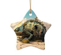 WZYCWB Questo albero di Natale in ceramica a forma di stella modello camaleonte stampato con un motivo è perfetto per feste di Natale invernali e decorazioni per la casa.