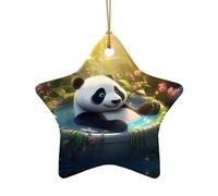 WZYCWB Questo albero di Natale in ceramica a forma di stella Panda che fa il bagno stampato con un motivo è perfetto per feste di Natale invernali e decorazioni per la casa.