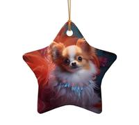 WZYCWB Questo albero di Natale in ceramica a forma di stella ricco cane stampato con un motivo è perfetto per feste di Natale invernali e decorazioni per la casa.