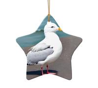 WZYCWB Questo albero di Natale in ceramica a forma di stella Simpatico gabbiano stampato con un motivo è perfetto per feste di Natale invernali e decorazioni per la casa., Misura unica, Ceramica