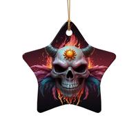 WZYCWB Questo albero di Natale in ceramica a forma di stella teschio pecora testa margherita stampata con un motivo è perfetto per feste di Natale invernali e decorazioni per la casa.