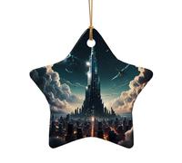 WZYCWB Questo albero di Natale in ceramica a forma di stella Un nucleo da sogno della città stampato con un motivo è perfetto per feste di Natale invernali e decorazioni per la casa.