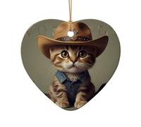 WZYCWB Questo gattino albero di Natale in ceramica a forma di cuore che indossa un cappello stampato con un motivo è perfetto per feste di Natale invernali e decorazioni per la casa.