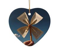 WZYCWB Questo mulino a vento in ceramica a forma di cuore con albero di Natale stampato con un motivo è perfetto per feste di Natale invernali e decorazioni per la casa.