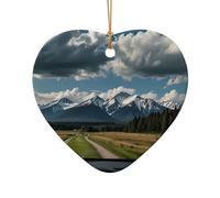 WZYCWB Questo paesaggio dell'albero di Natale in ceramica a forma di cuore visto stampato con un motivo è perfetto per feste di Natale invernali e decorazioni per la casa.